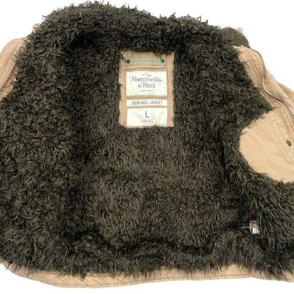 Abercrombie & Fitch Vintage Sentinel Military Cargo Canvas Sherpa Lined Jacket L - Picture 12 of 14
